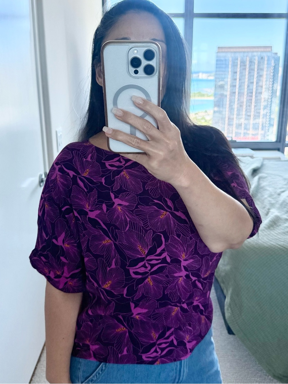 Ava Sky Purple Floral Short-Sleeve Blouse